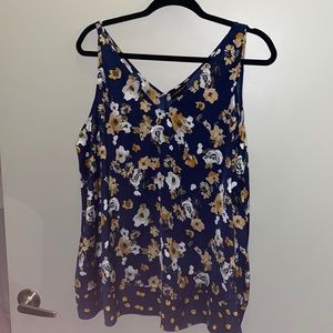 Lane Bryant layered swing top gold and blue floral blouse